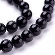 Obsidian perler. Naturlig. Sort. Grade A+. 8 mm.